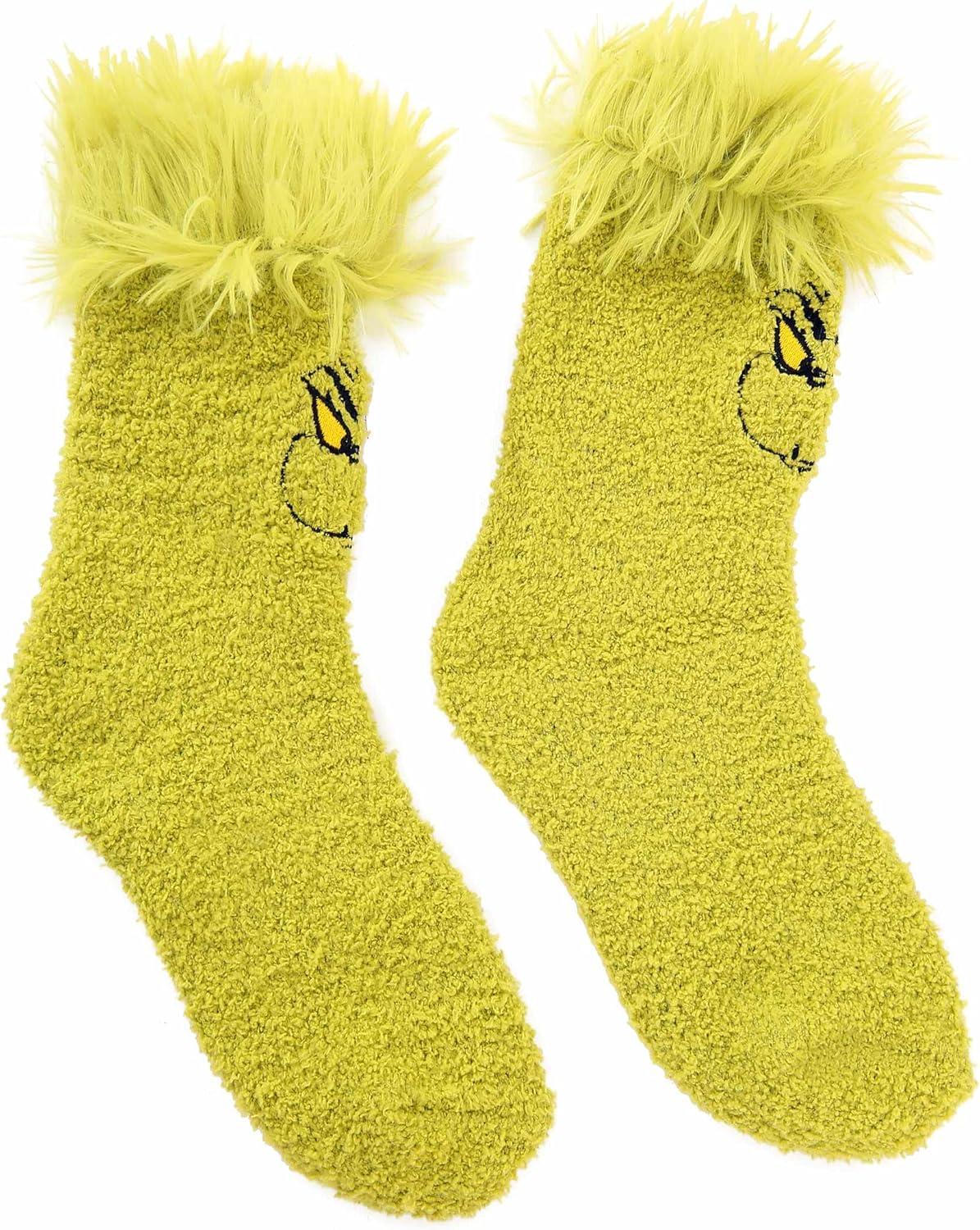 image:imageDr Seuss Grinch Fuzzy Socks Cozy Polyester Socks with Embroidered Details Size 712 Officially Licensed