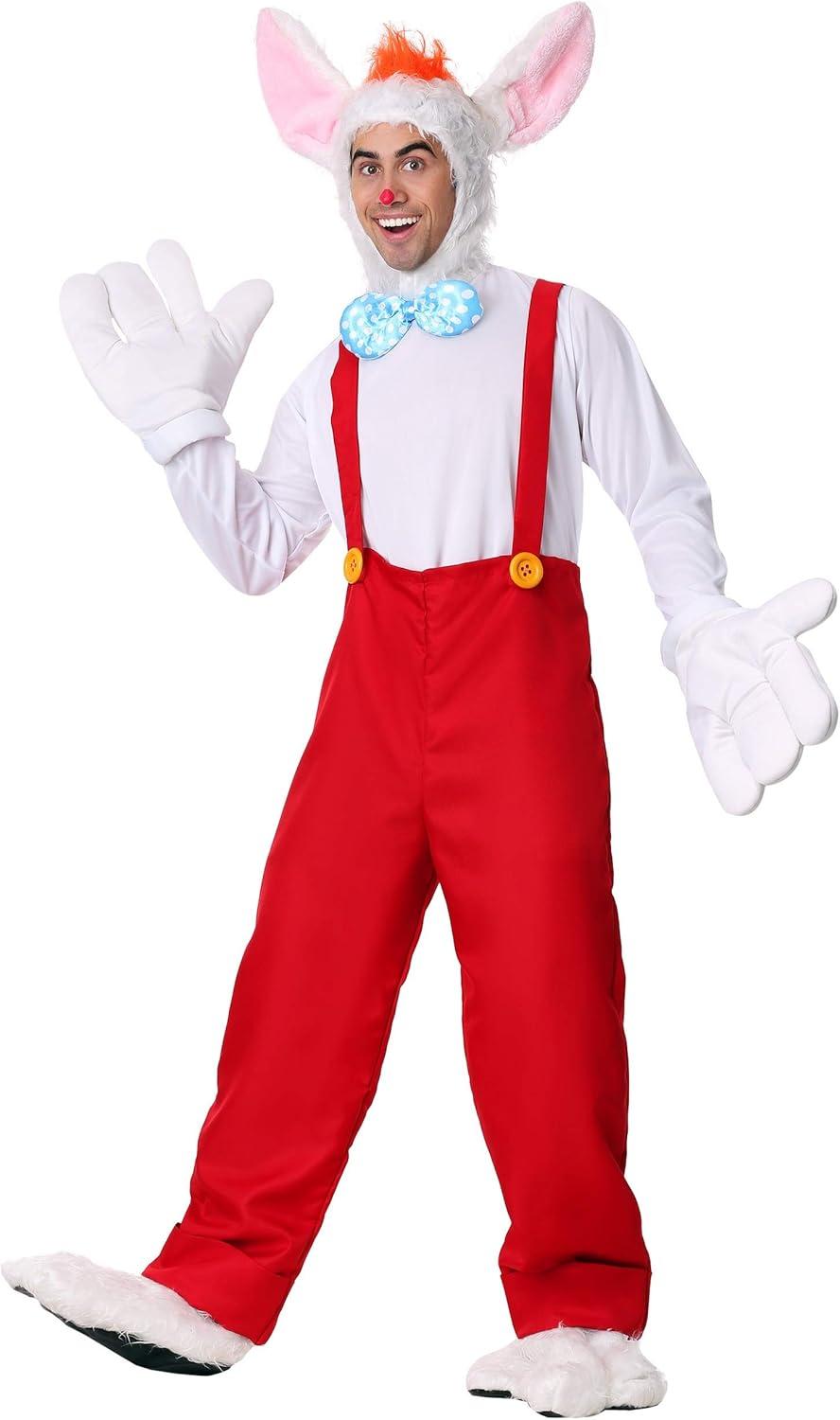 image:imagePlus Size Cartoon Rabbit Costume for Men Headpiece Shirt Overalls and Furry Feet