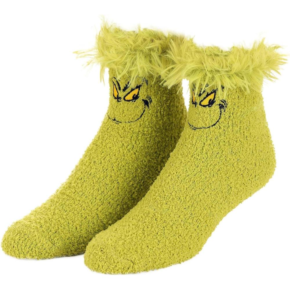 image:imageDr Seuss Grinch Fuzzy Socks  Cozy Polyester Socks with Embroidered Details Size 712 Officially Licensed