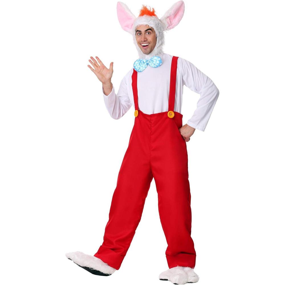 image:imagePlus Size Cartoon Rabbit Costume for Men Headpiece Shirt Overalls and Furry Feet