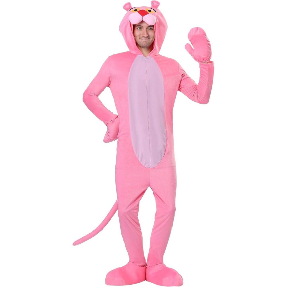 image:imageThe Pink Panther Adult Costume with Hooded Jumpsuit Mitts Tail and Shoe Covers  Cartoon Character OutfitBundle W Makeup Kit