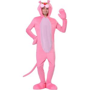 The Pink Panther Adult Costume with Hooded Jumpsuit, Mitts, Tail, and Shoe Covers | Cartoon Character Outfit(Costume)