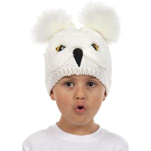 Toddler Hedwig Knit Hat – Embroidered Beak and Eyes, Faux Fur Feathers, Officially Licensed(White)