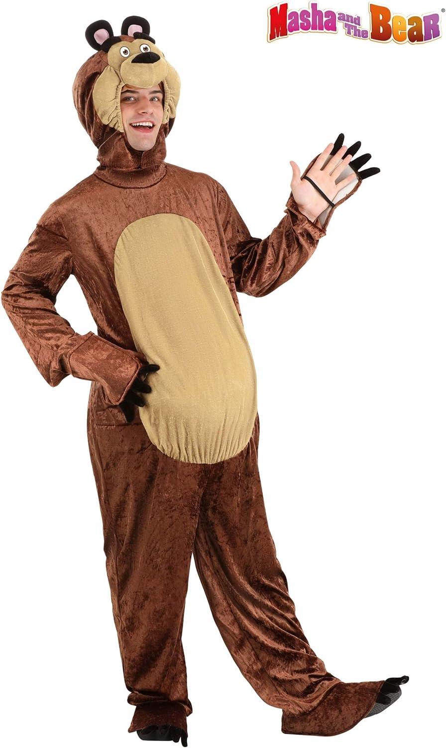 image:imageMasha and The Bear Adult Bear Costume Jumpsuit Shoe Covers Hand Covers Hood for Adults