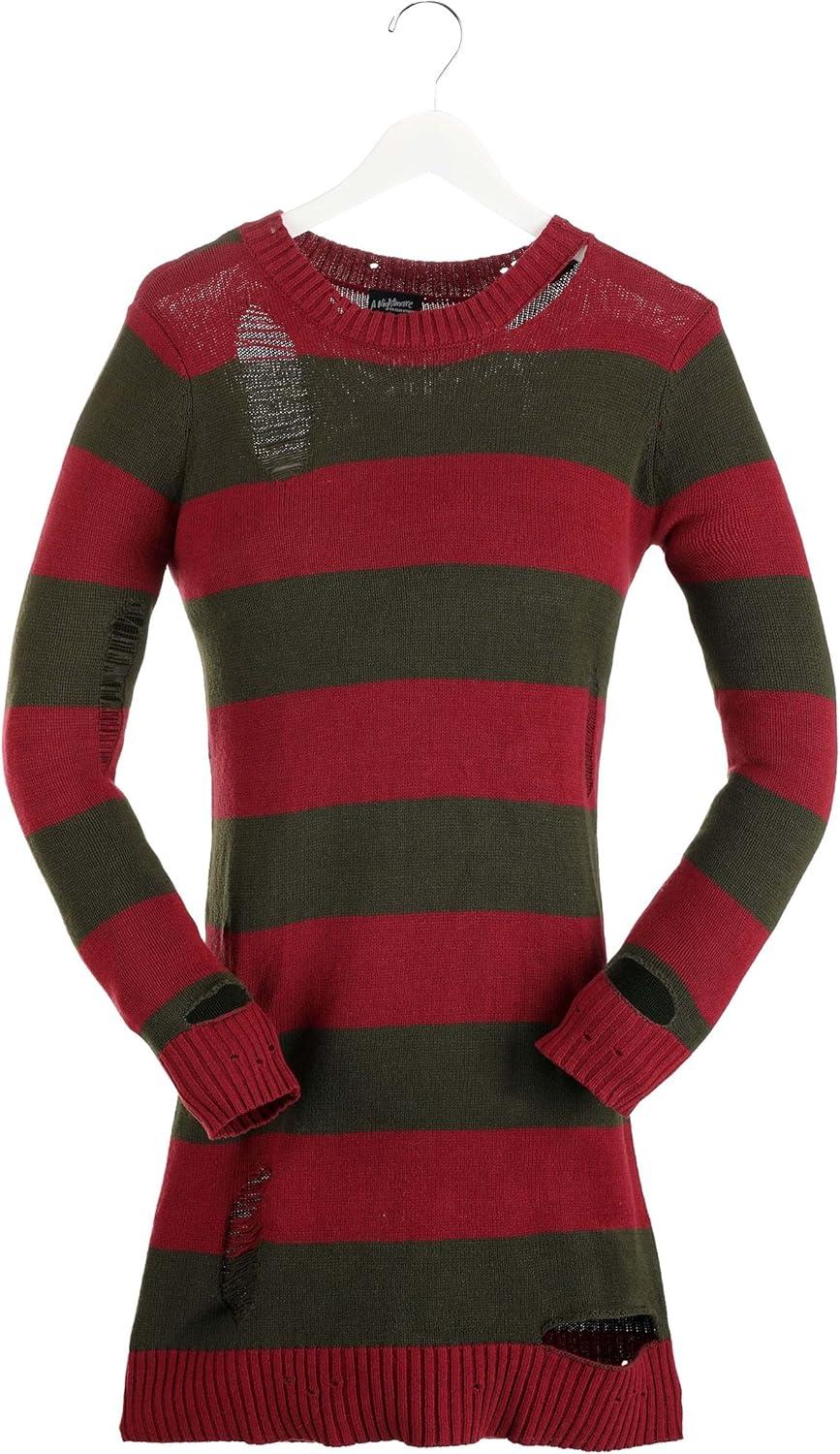 image:imageNightmare on Elm Street Freddy Krueger Costume Sweater Dress for Women Freddy Krueger Ripped Striped Sweater