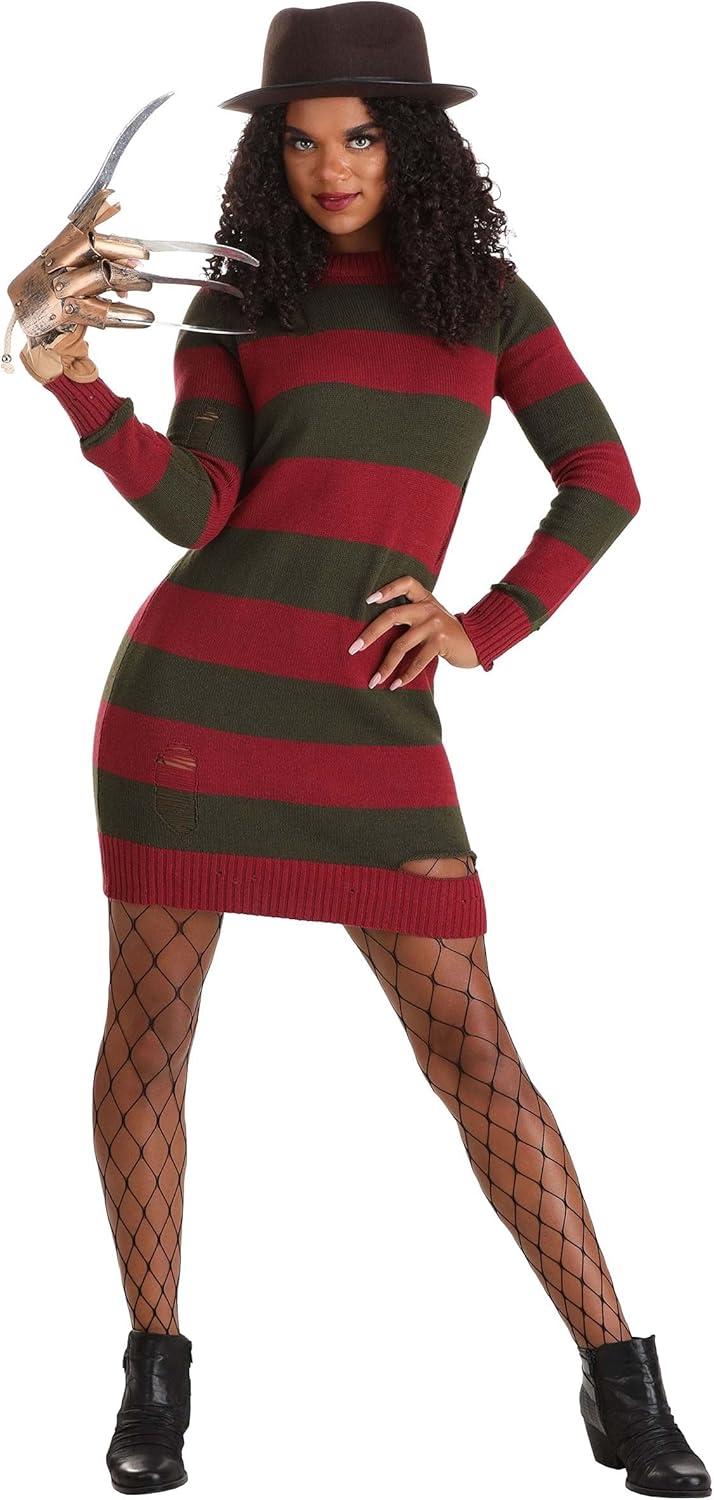 image:imageNightmare on Elm Street Freddy Krueger Costume Sweater Dress for Women Freddy Krueger Ripped Striped Sweater