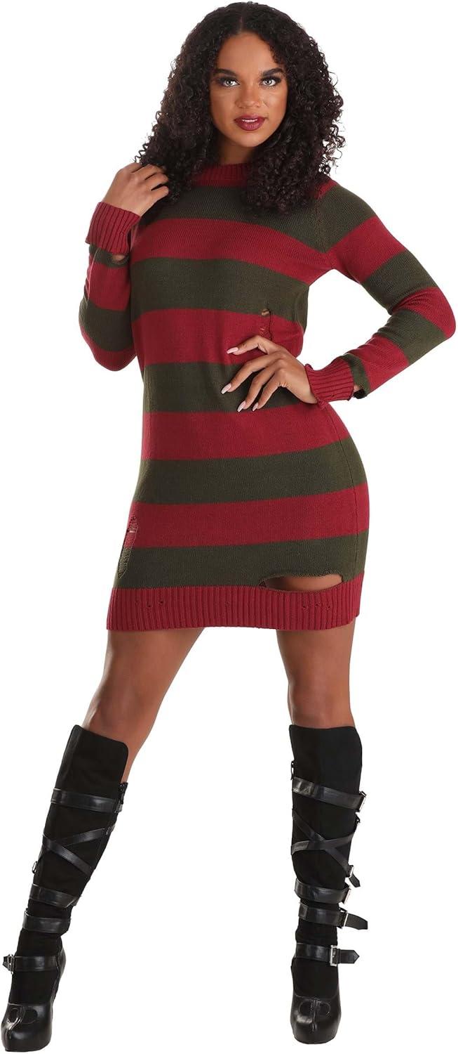 image:imageNightmare on Elm Street Freddy Krueger Costume Sweater Dress for Women Freddy Krueger Ripped Striped Sweater