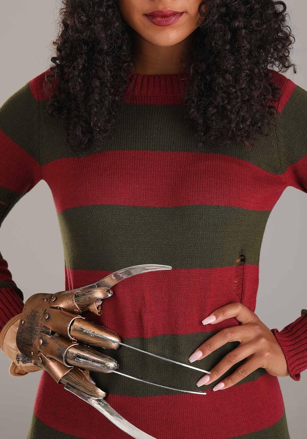 image:imageNightmare on Elm Street Freddy Krueger Costume Sweater Dress for Women Freddy Krueger Ripped Striped Sweater