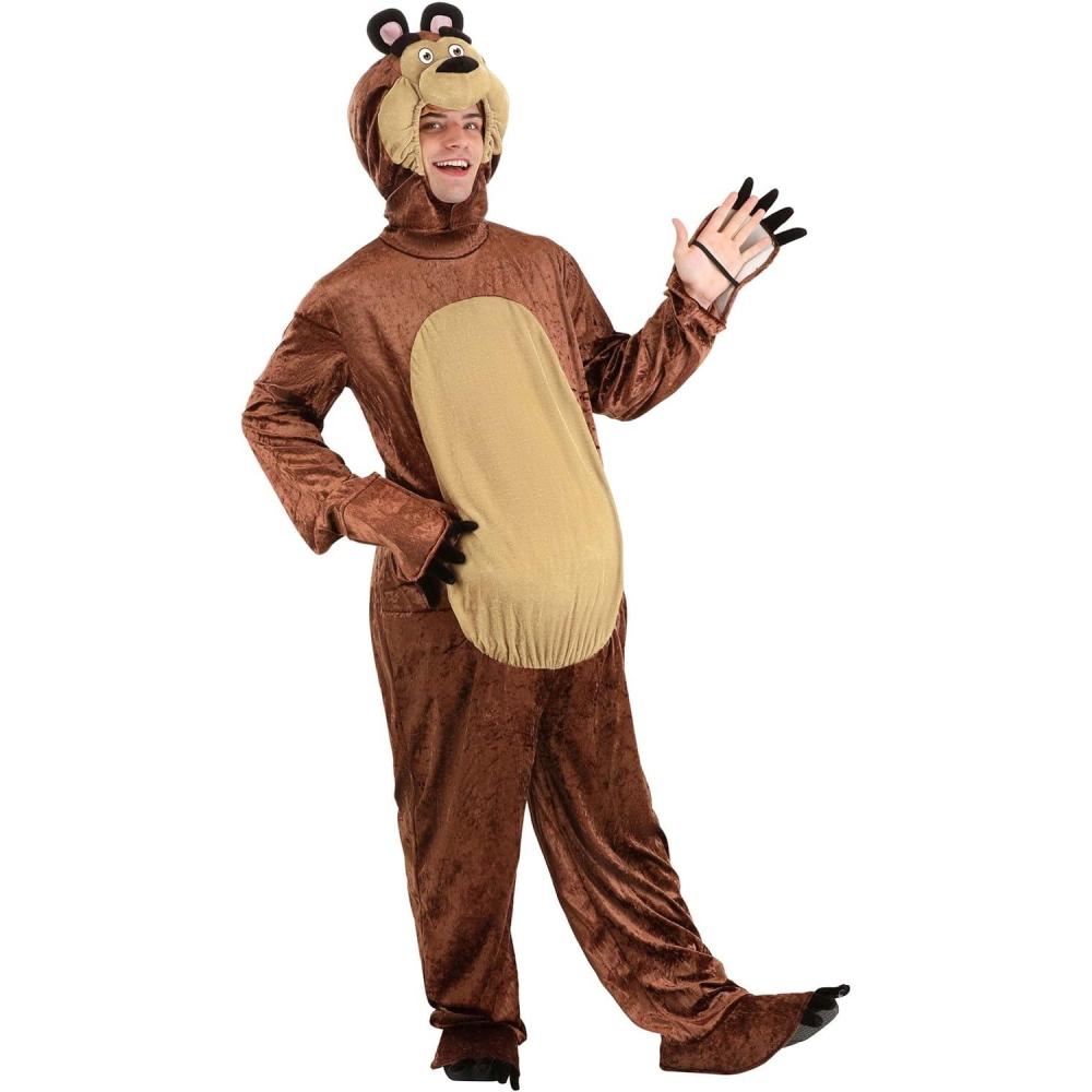 image:imageMasha and The Bear Adult Bear Costume Jumpsuit Shoe Covers Hand Covers Hood for Adults