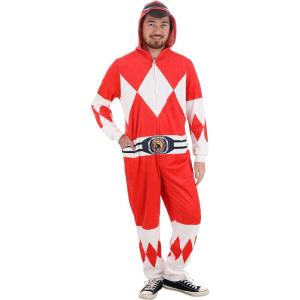 Adult Power Rangers Red Ranger Costume – Power Rangers Hooded Union Suit One Piece Pajama Outfit for Men & Women