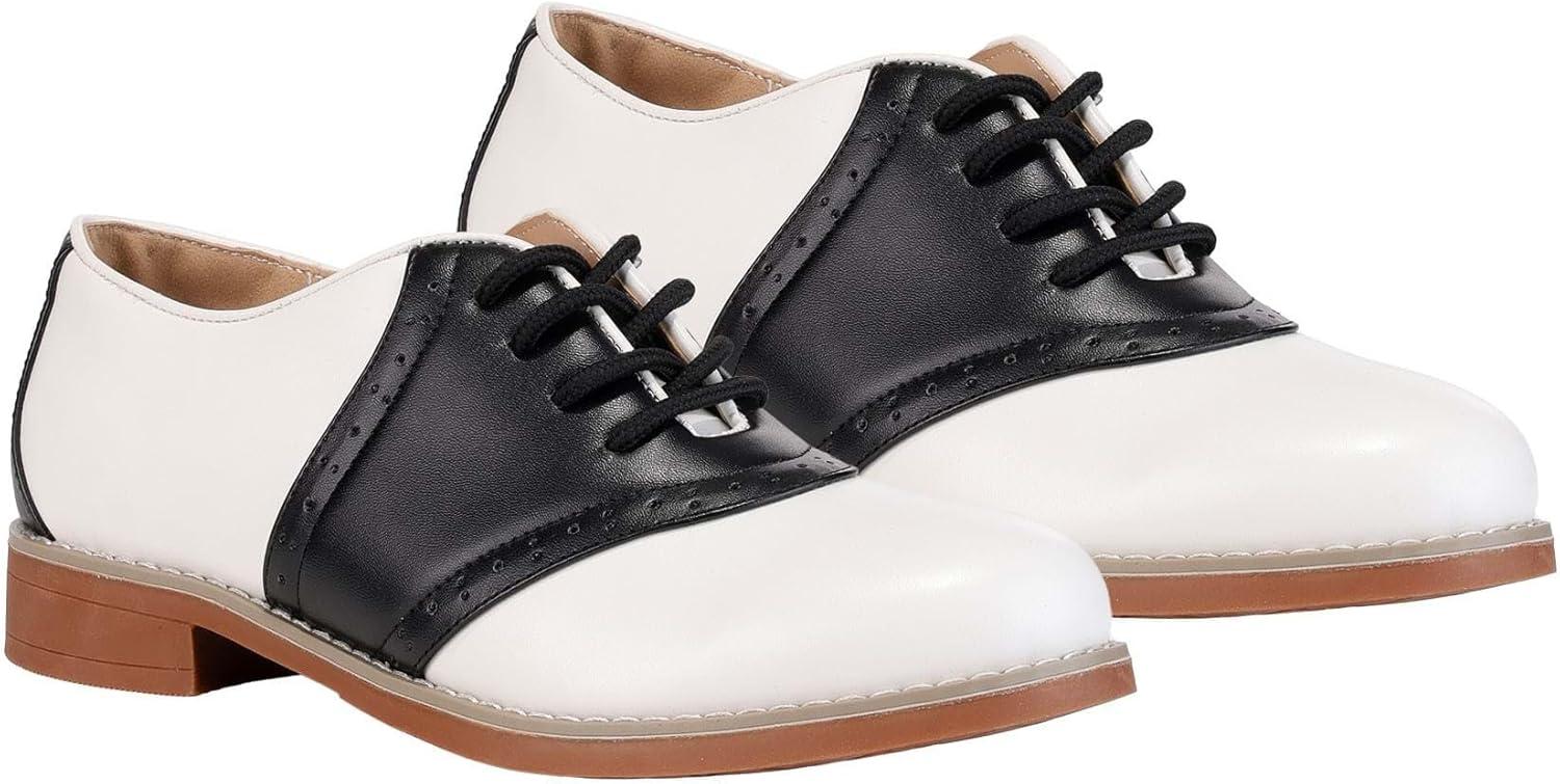 image:image1950s Vintage Style Womens Saddle Shoes Black and White LaceUp Footwear for Adult Costume or Retro Look