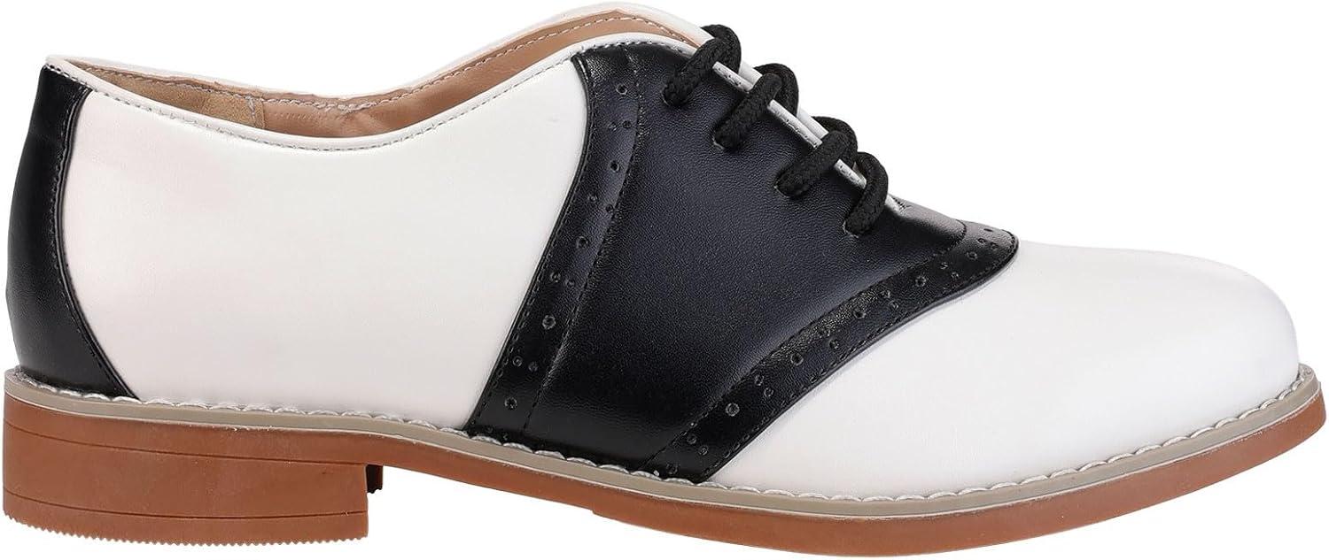 image:image1950s Vintage Style Womens Saddle Shoes Black and White LaceUp Footwear for Adult Costume or Retro Look