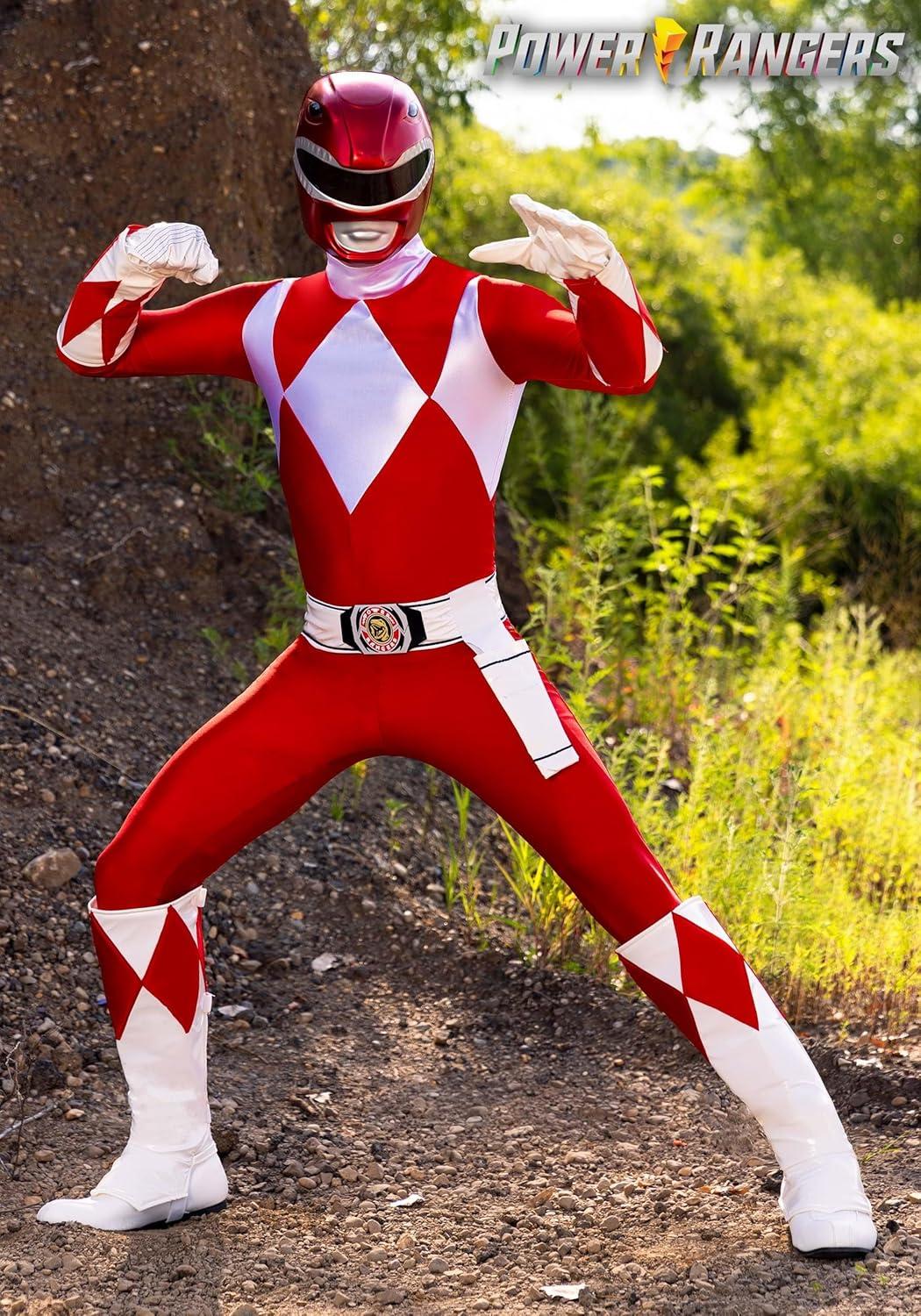 image:imageAdult Deluxe Red Ranger Costume Authentic Power Rangers Classic Red Leader Mens Jumpsuit Helmet Boot Covers Gloves