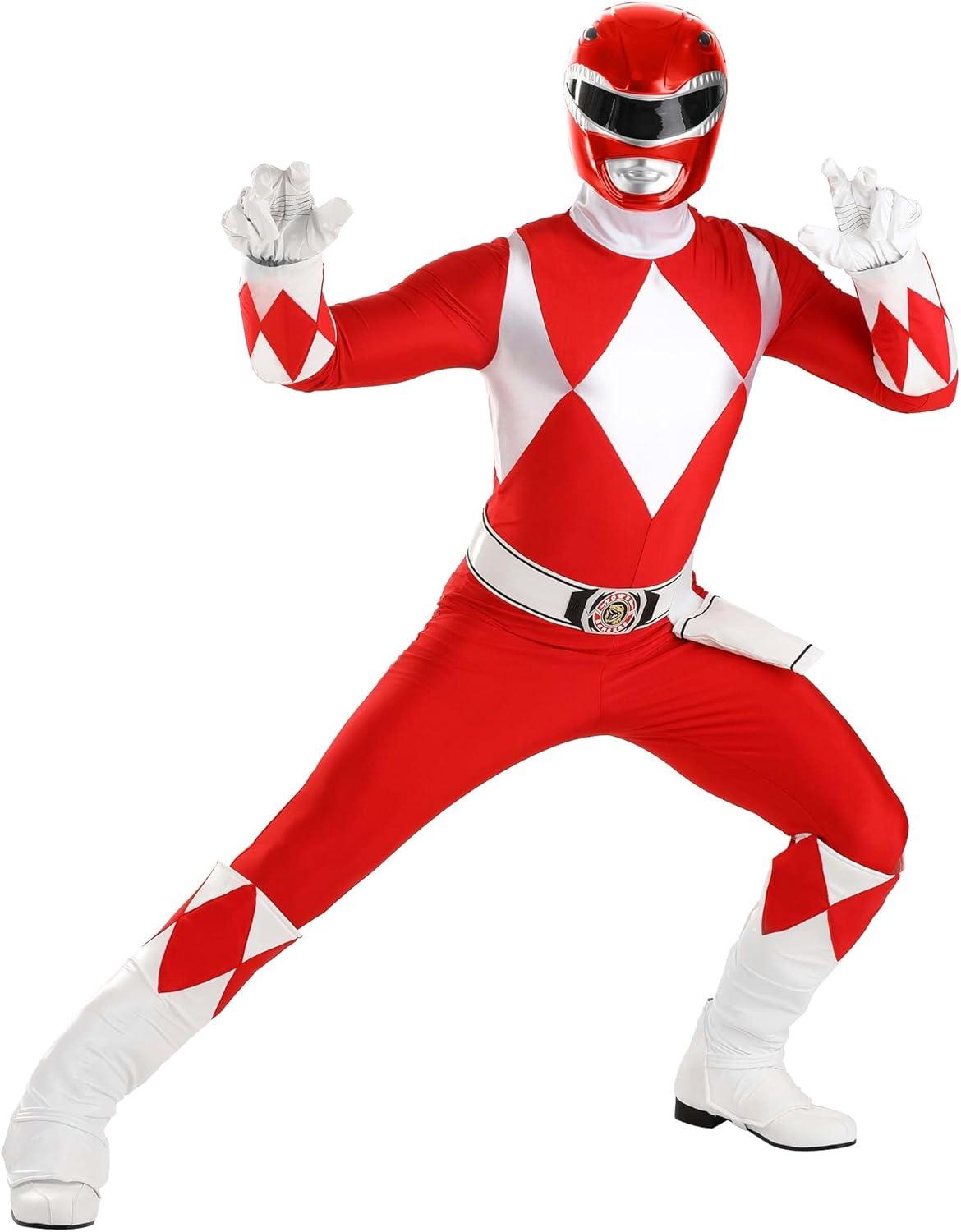image:imageAdult Deluxe Red Ranger Costume Authentic Power Rangers Classic Red Leader Mens Jumpsuit Helmet Boot Covers Gloves
