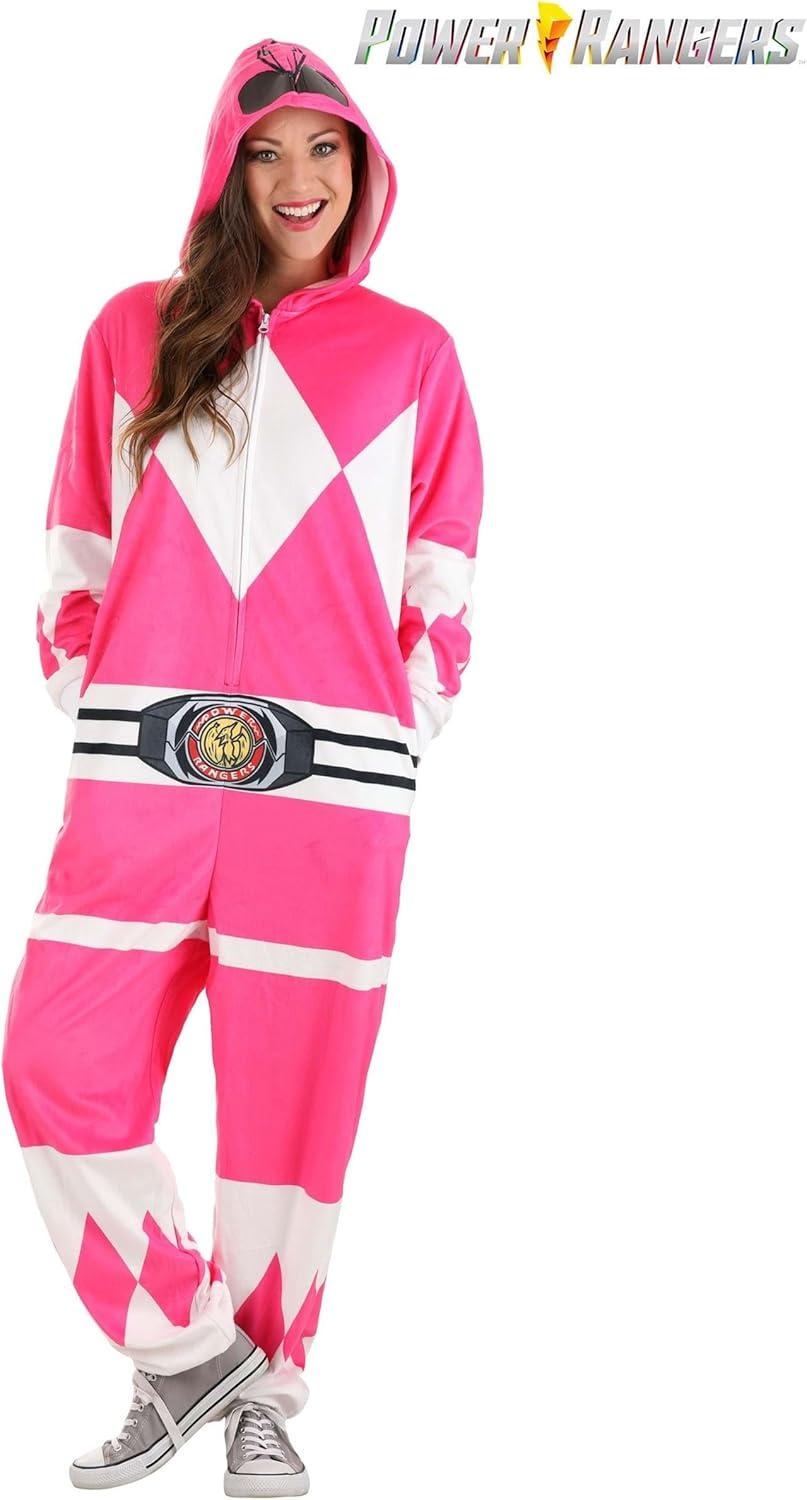 image:imagePower Rangers Pink Ranger Hooded Union Suit for Adults Plush Union Suit with Pockets