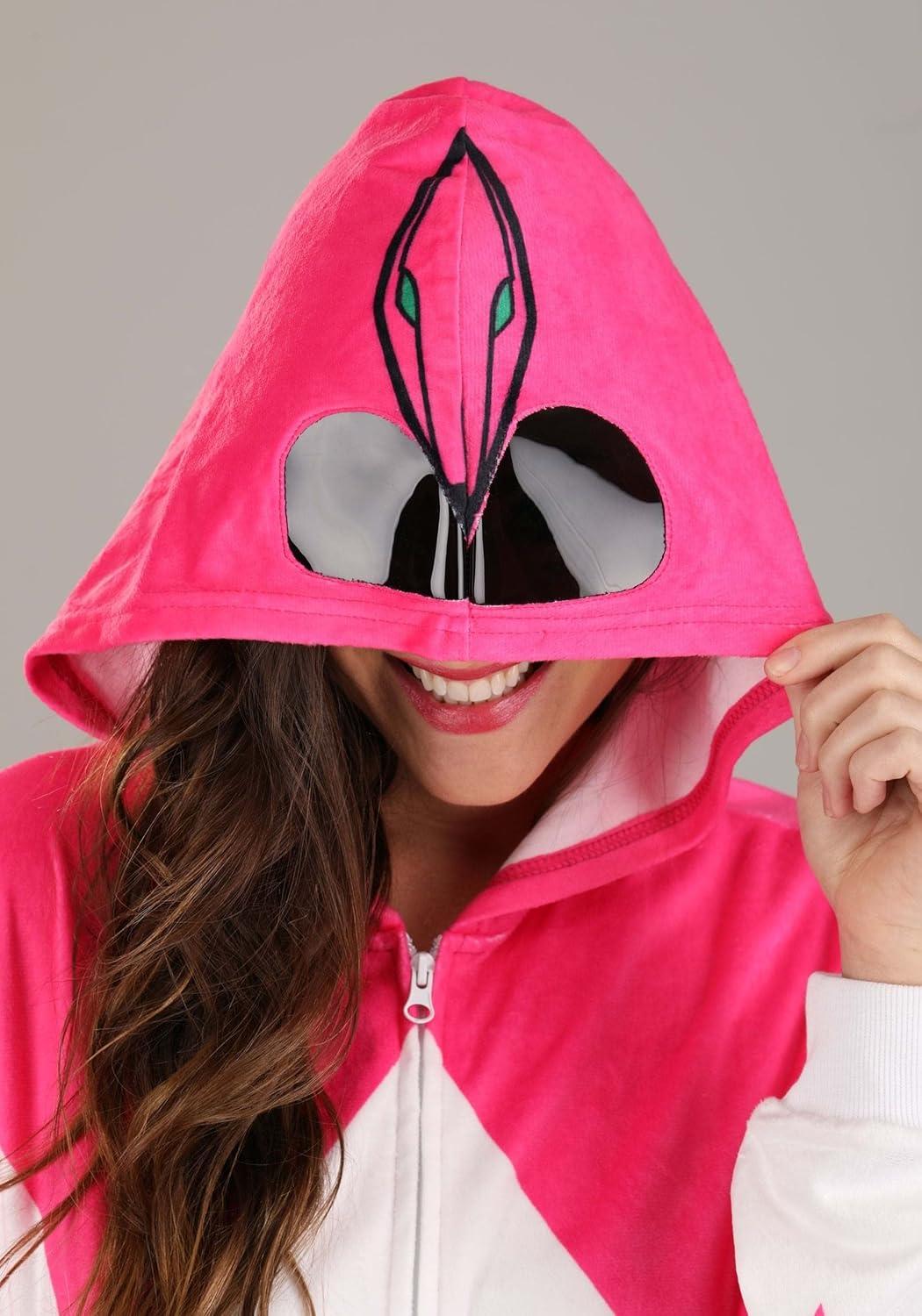 image:imagePower Rangers Pink Ranger Hooded Union Suit for Adults Plush Union Suit with Pockets