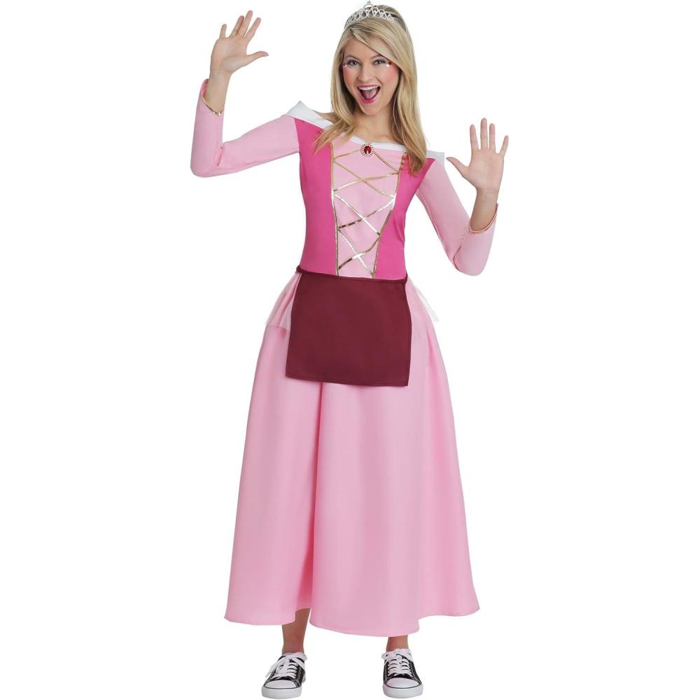 image:imageSweet Dee Princess Costume Pink Dress with Gold Accents Maroon Apron Always Sunny in Philadelphia