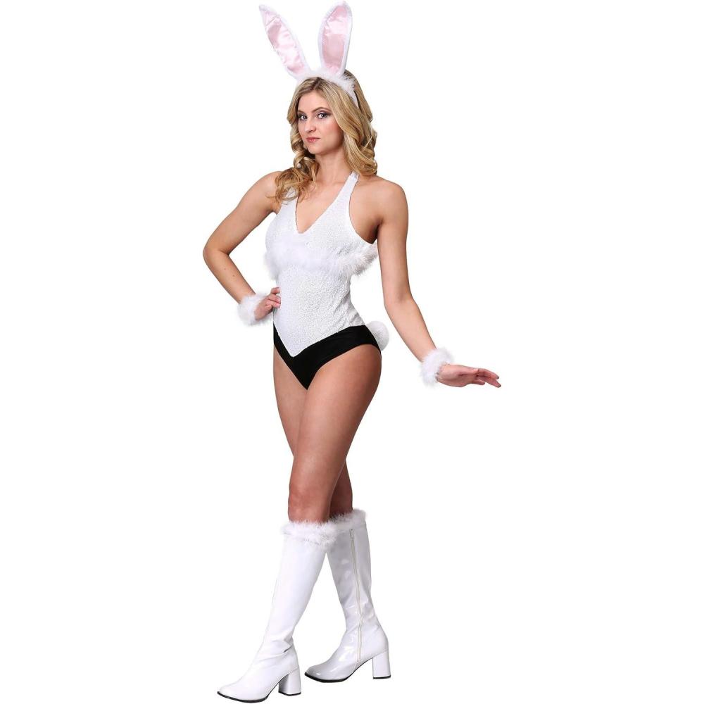 image:imageWomens Mean Girls Regina George Bunny Halloween Costume  Sequin Halter Bodysuit with Tail and Ears for Themed PartiesCostume