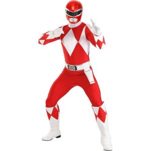 Adult Deluxe Red Ranger Costume | Authentic Power Rangers Classic Red Leader Men’s Jumpsuit, Helmet, Boot Covers, Gloves