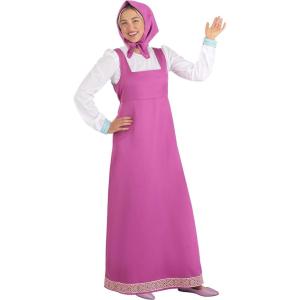 Adult Masha From Masha And The Bear Costume, Masha And The Bear Outfit With Dress, Shirt, And Scarf