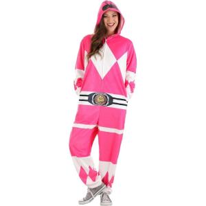 Power Rangers Pink Ranger Hooded Union Suit for Adults – Plush Union Suit with Pockets