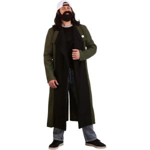 Silent Bob Men’s Costume – Trench Coat, Shirt, and Hat with Button Details X-Large Bundle