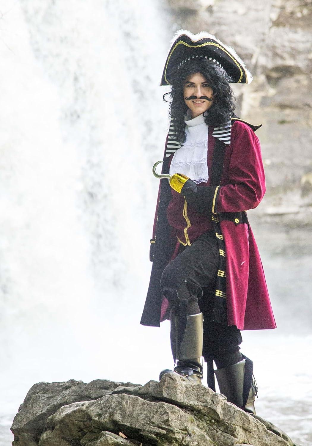 image:imageAdult Deluxe Captain Hook Costume Mens Maroon Fancy Pirate Neverland Halloween Outfit