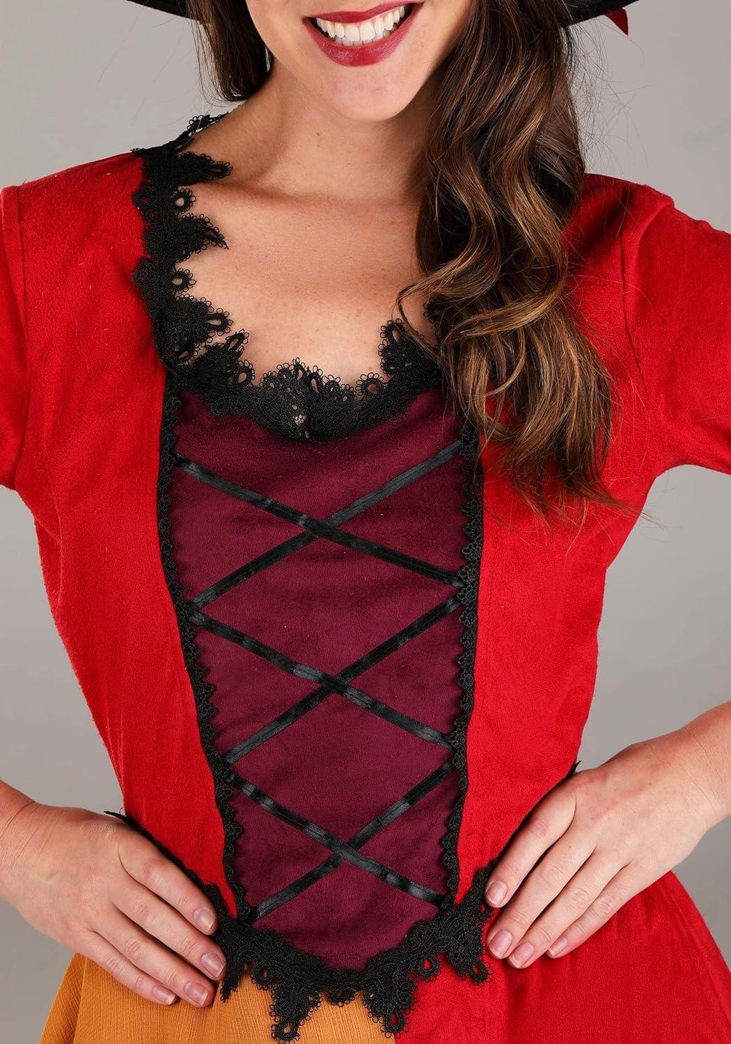 image:imageWomens Autumn Harvest Witch Costume Adult Fall Colors Witchy Halloween Outfit Red Dress with Pointed Hat