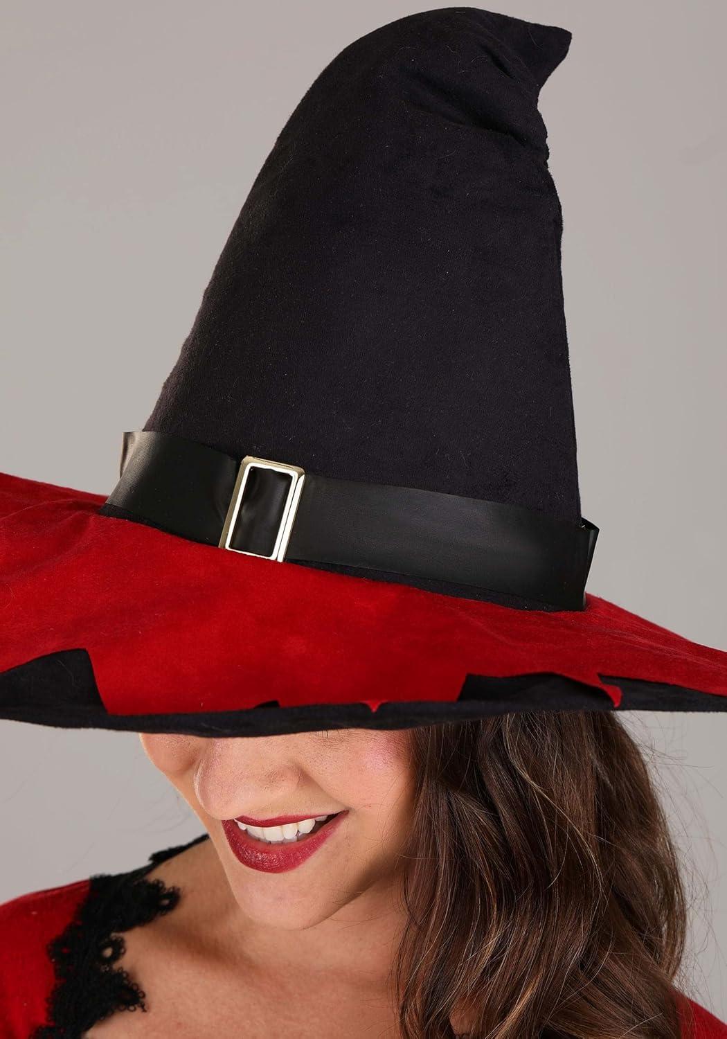 image:imageWomens Autumn Harvest Witch Costume Adult Fall Colors Witchy Halloween Outfit Red Dress with Pointed Hat