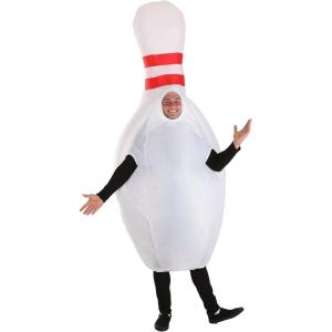 Inflatable Bowling Pin Halloween Costume for Adults, Bodysuit with Attached Fan and Zipper Closure