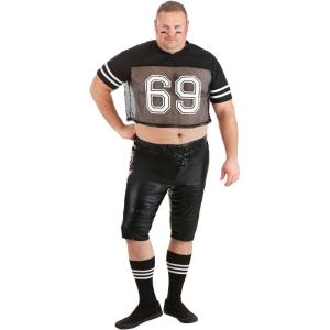 Men’s Plus Size Tight End Footballer Costume, Adult Football Party Outfit, Cropped Mesh Jersey and Pants