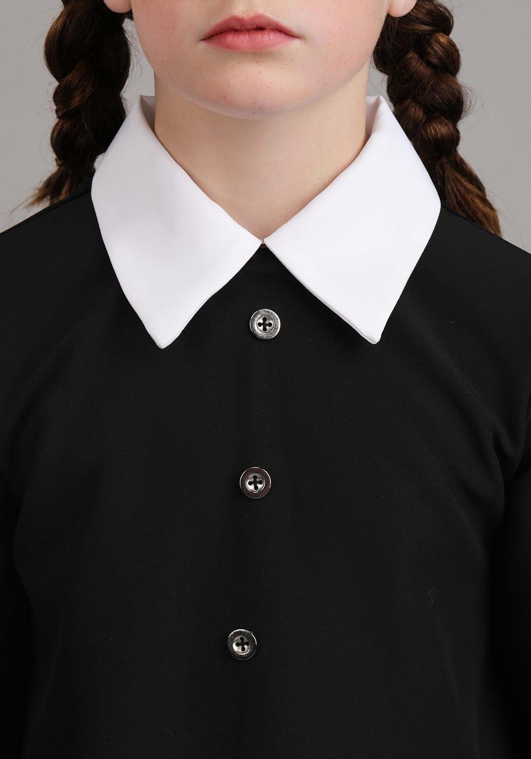 image:image1960s Wednesday Addams Halloween Costume for Girls with Classic Black Dress amp White Collar Officially Licensed