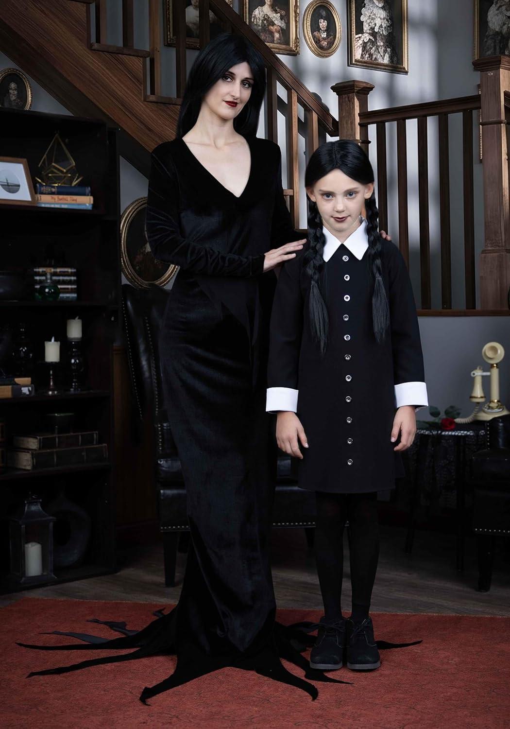 image:image1960s Wednesday Addams Halloween Costume for Girls with Classic Black Dress amp White Collar Officially Licensed