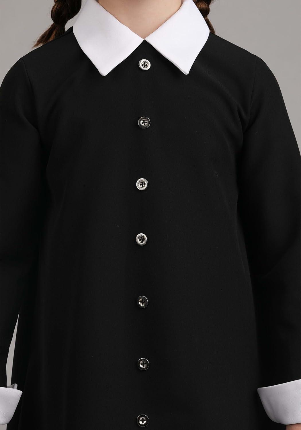image:image1960s Wednesday Addams Halloween Costume for Girls with Classic Black Dress amp White Collar Officially Licensed