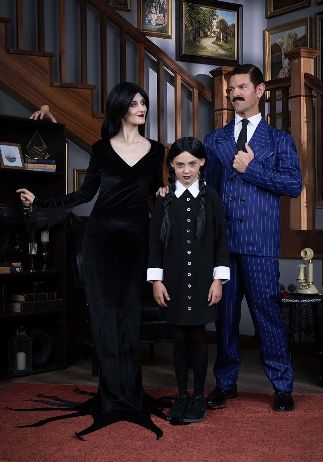 image:image1960s Wednesday Addams Halloween Costume for Girls with Classic Black Dress amp White Collar Officially Licensed
