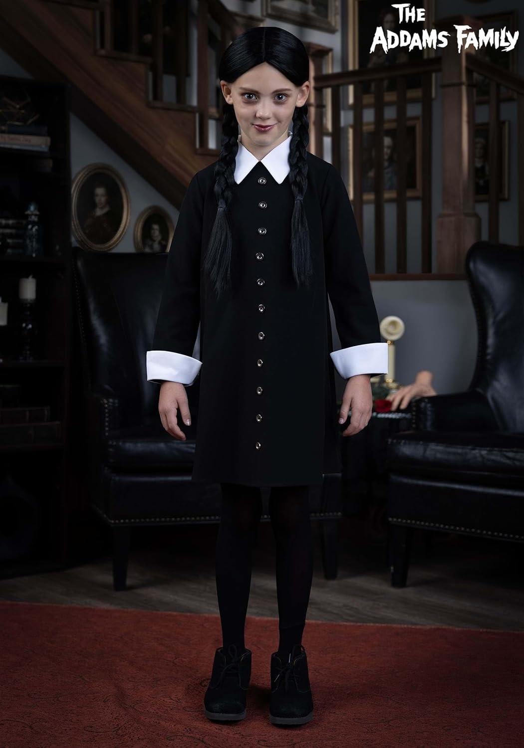image:image1960s Wednesday Addams Halloween Costume for Girls with Classic Black Dress amp White Collar Officially Licensed