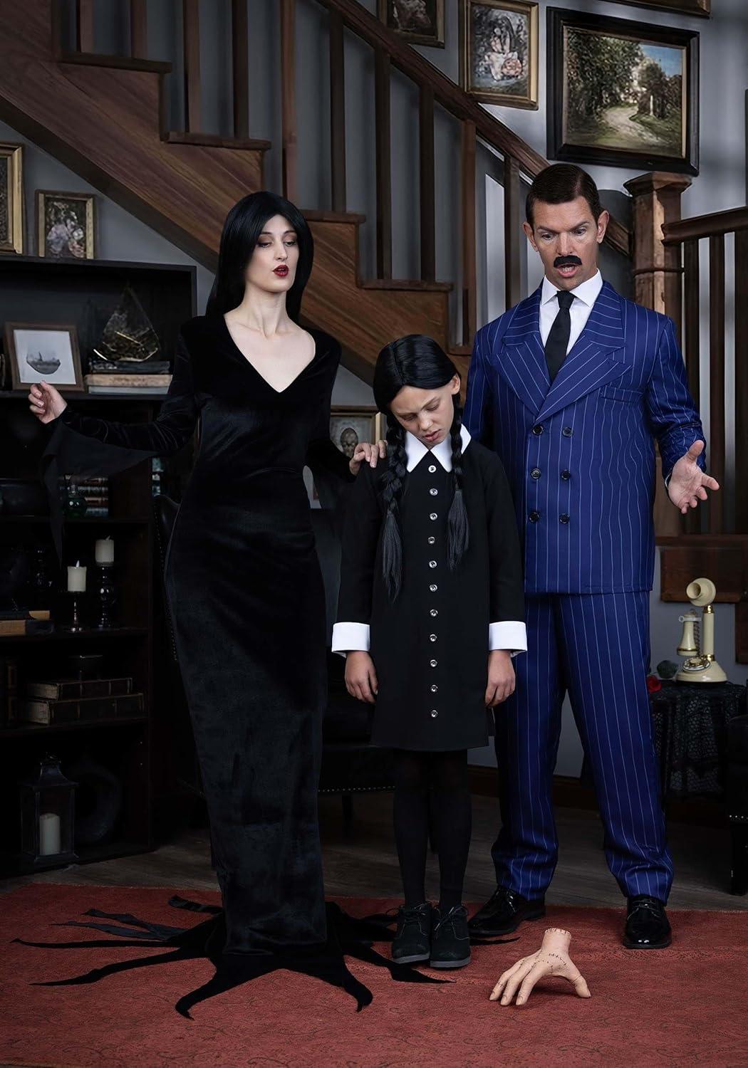 image:image1960s Wednesday Addams Halloween Costume for Girls with Classic Black Dress amp White Collar Officially Licensed