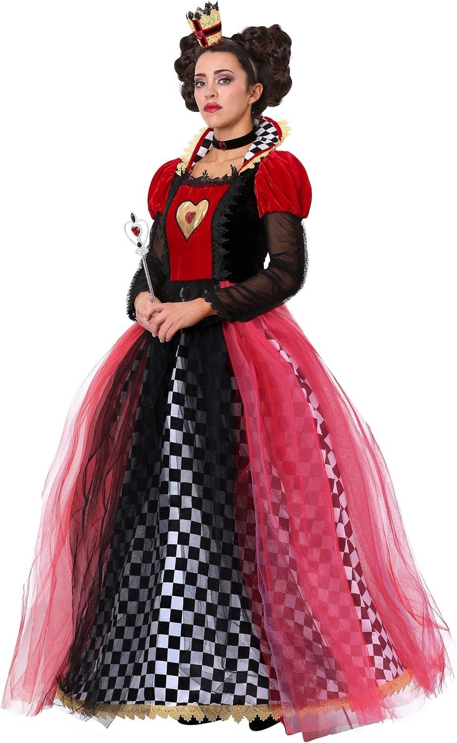 image:imageAdult Ravishing Queen of Hearts Costume Womens Fancy Checkered Dress Halloween Outfit Red and Black VillainAline Silhouette With Collared Neck and Choker