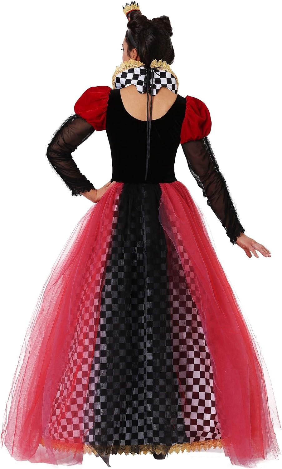 image:imageAdult Ravishing Queen of Hearts Costume Womens Fancy Checkered Dress Halloween Outfit Red and Black VillainAline Silhouette With Collared Neck and Choker