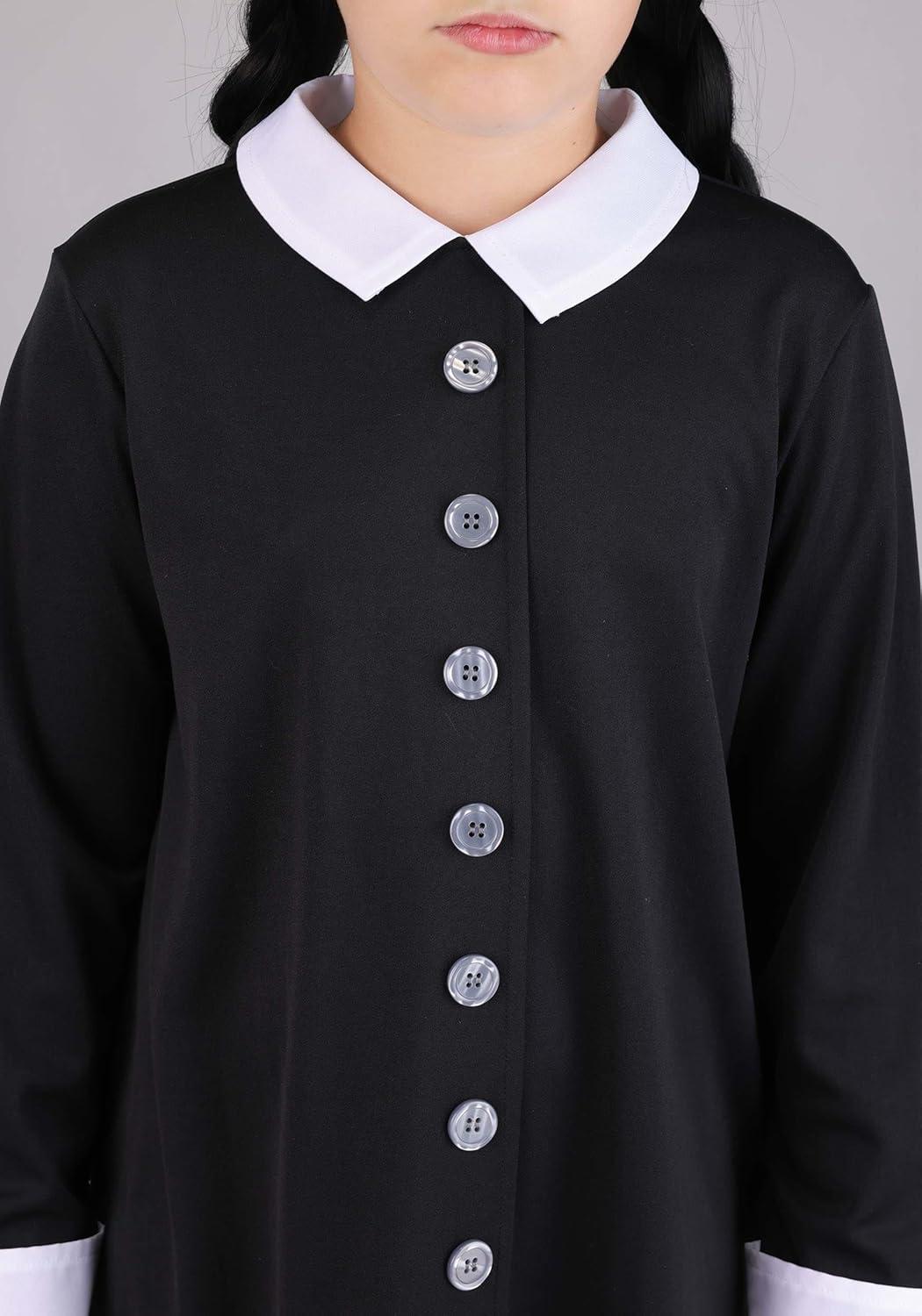 image:imageGirls Addams Family Wednesday Costume Black Dress with White Collar and Cuffs Classic TV Character Outfit