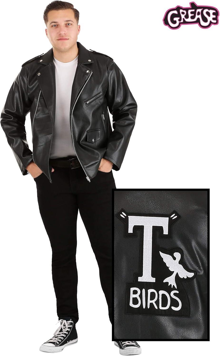 image:imageGrease Adult TBirds Embroidered Jacket Costume Mens Black 50s Pleather Biker JacketCostume