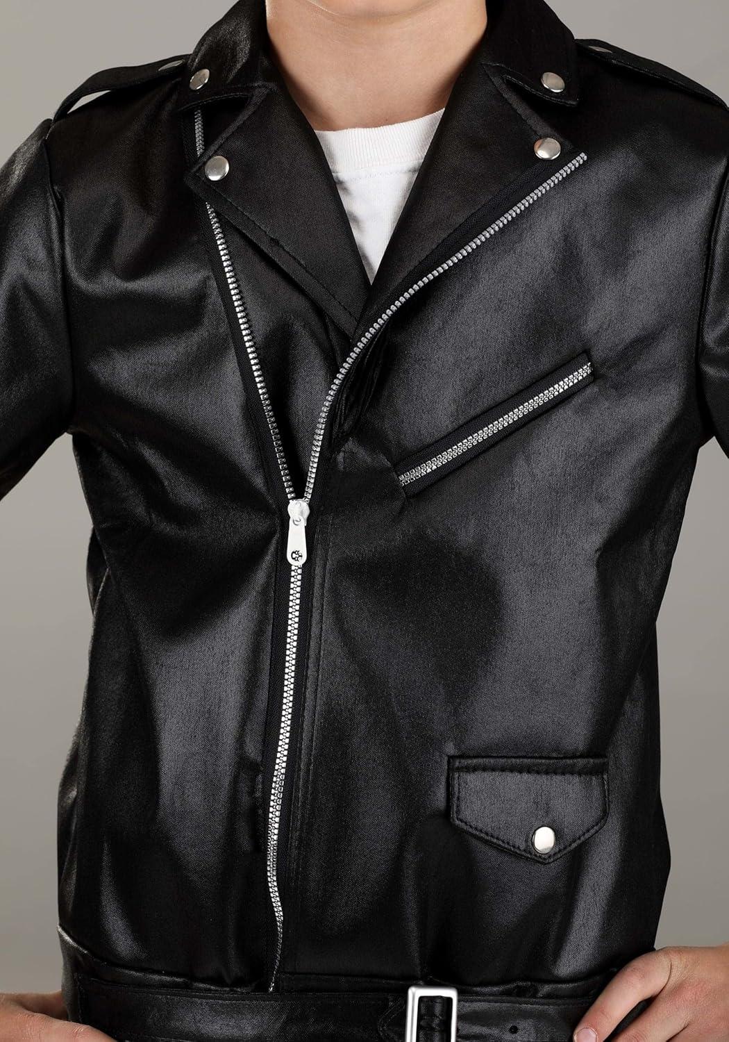 image:imageKids Grease Jacket Black TBirds Halloween Costume with Off Center Zipper and Printed Logo Details