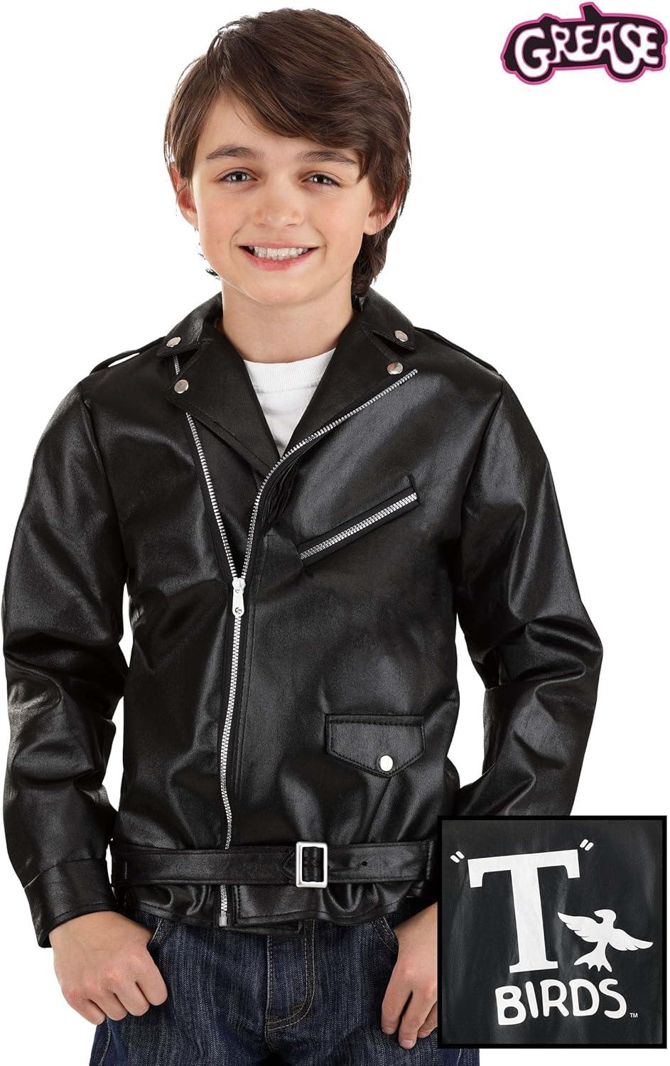 image:imageKids Grease Jacket Black TBirds Halloween Costume with Off Center Zipper and Printed Logo Details