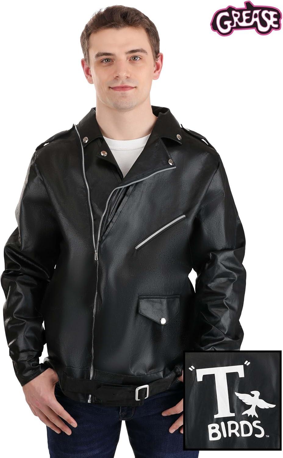 image:imageMens Grease Black TBirds Jacket with Logo Adult Danny Zuko Thunderbirds Costume Jacket for Halloween amp Themed Parties