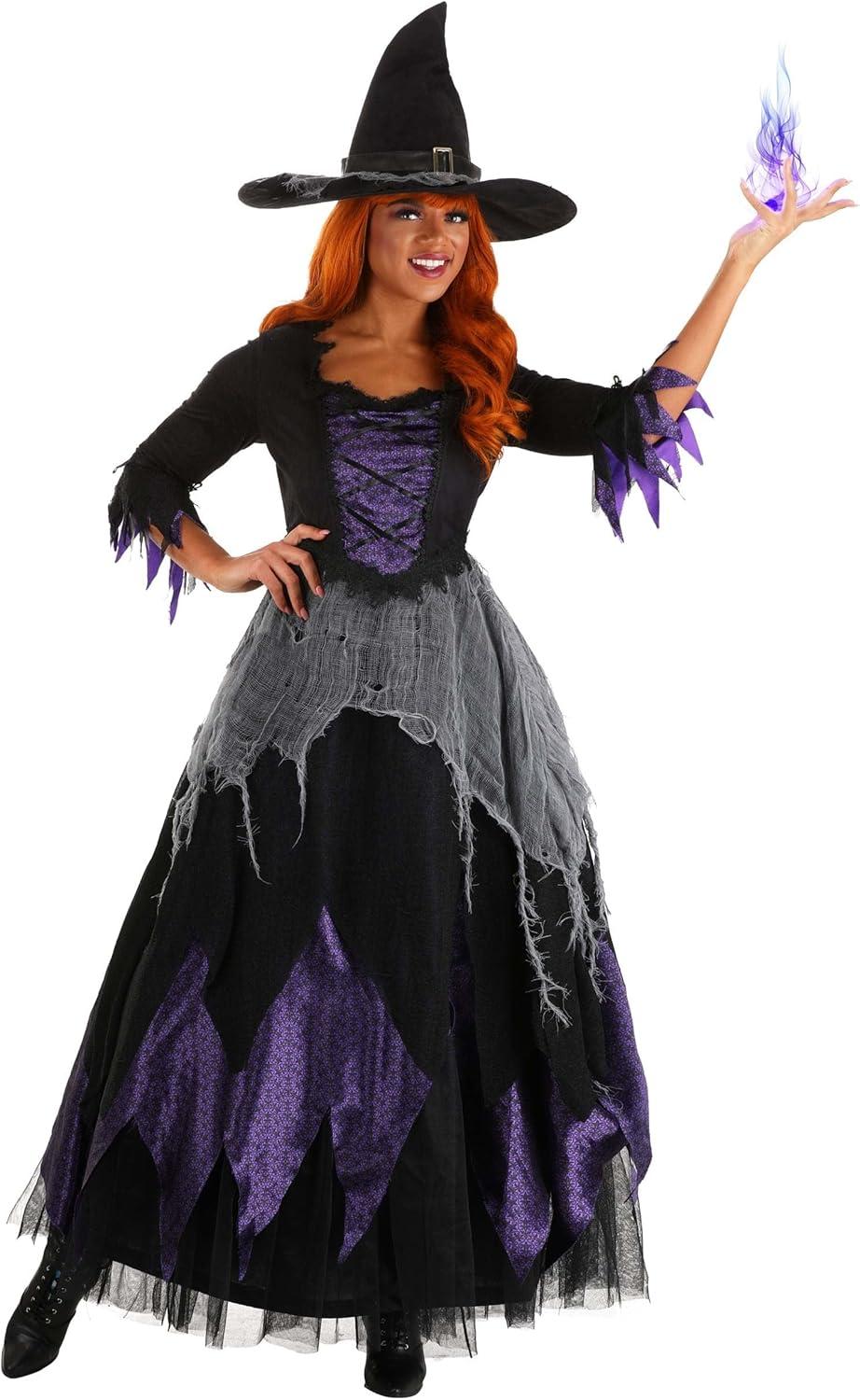 image:imageMidnight Purple Witch Womens Costume AnkleLength Gown Tattered Sleeves Cheesecloth Skirt Witch Hat