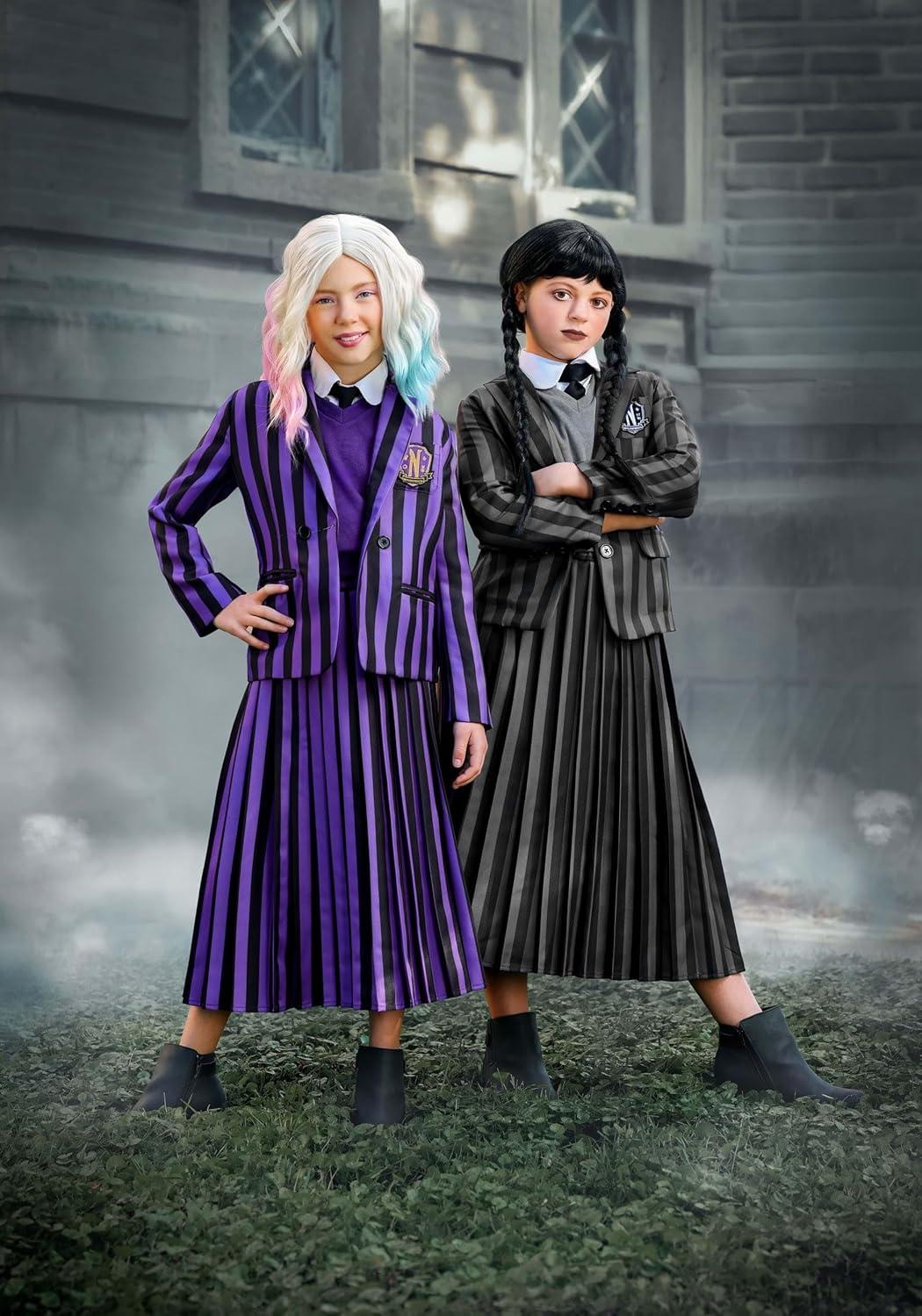 image:imageNevermore Academy Wednesday Addams Costume for Girls with Blazer Shirt Vest Skirt and Tie Halloween Uniform Outfit