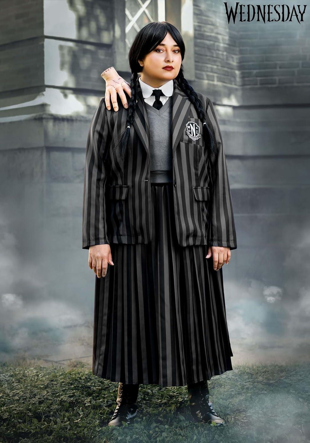 image:imageNevermore Academy Wednesday Addams Costume for Plus Size Women with Blazer and Accessories Halloween Uniform Outfit