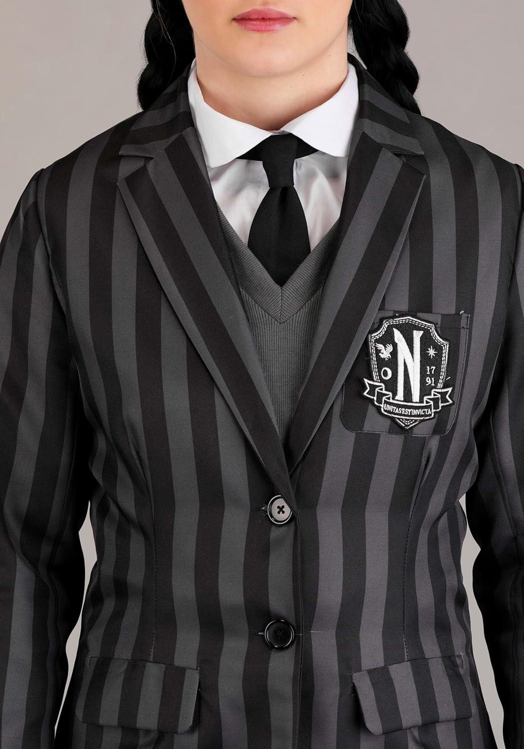 image:imageNevermore Academy Wednesday Addams Costume for Plus Size Women with Blazer and Accessories Halloween Uniform Outfit