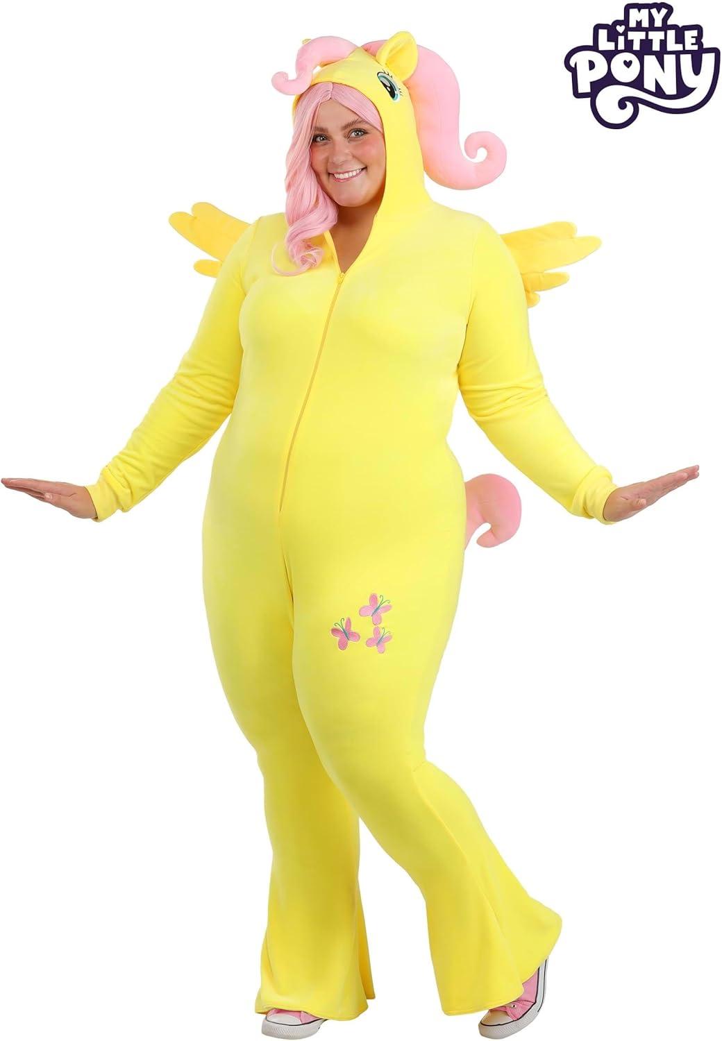 image:imagePlus Size My Little Pony Fluttershy Costume for Women Includes Jumpsuit with Attached Hood Tail Mane and Wings