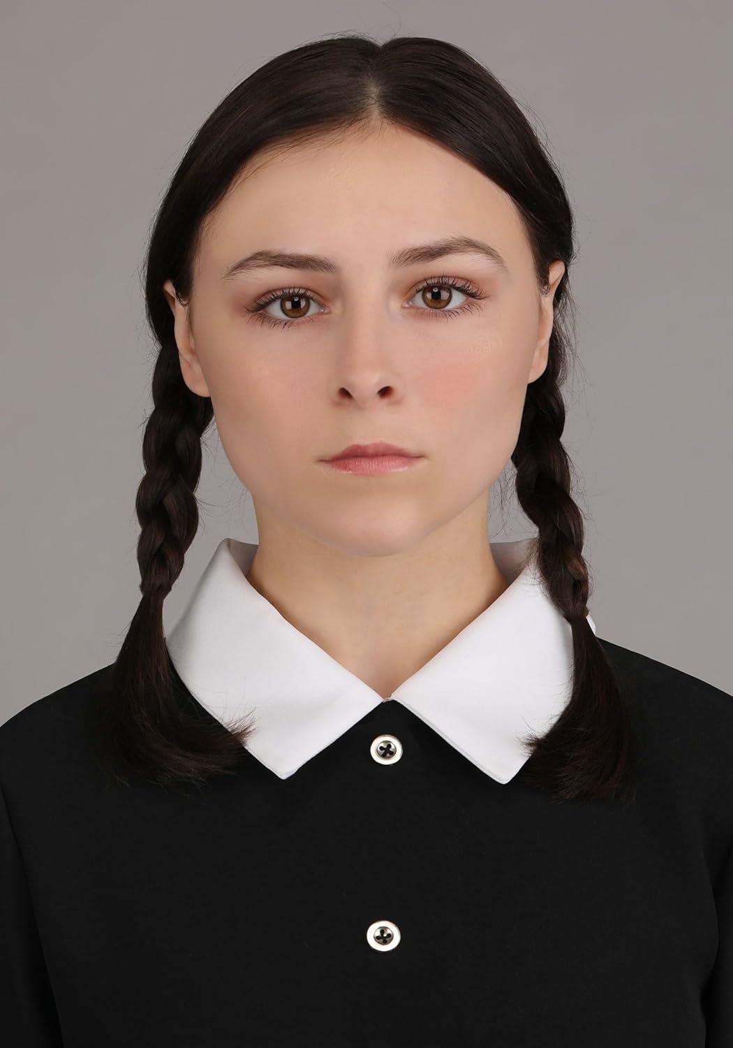 image:imagePlus Size Wednesday Addams Costume for Women 1960s Style Black Dress amp White Collar for Halloween Officially Licensed